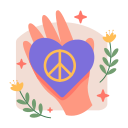 mão segurando o coração e o símbolo da paz 