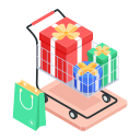 carrito de compras de regalos icon