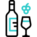 weinflasche, glas, trauben icon