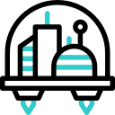 Flying city animated icon