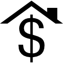 signo de dólar bajo el techo icon