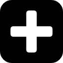 Plus symbol in a rounded black square icon