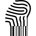 impronta digitale che si trasforma in un codice a barre icona