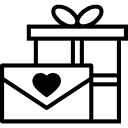 carta de amor y caja de regalo con cinta 