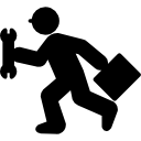 Бегущий ремонтник с гаечным ключом и комплектом иконка