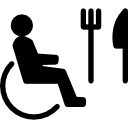 persona en silla de ruedas con tenedor y cuchillo icon