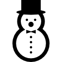 muñeco de nieve con elegante sombrero y un lazo. 