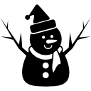 muñeco de nieve de navidad en negro con gorro bufanda y dos ramas como brazos icon