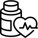 contorno de botella de medicamento y corazón con línea de vida. icon