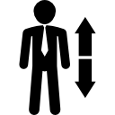 hombre de pie con pareja de flechas ascendente y descendente 