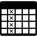células da tabela de uma coluna selecionada com cruzes 