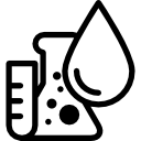 probeta, matraz y gota de sangre 