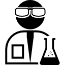 científico con gafas de laboratorio y matraz con químico icon