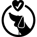 símbolo circular do hotel para animais de estimação com um cachorro e uma placa de verificação dentro de um coração 