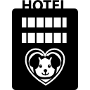 edificio de hotel para mascotas con imagen de un perro en forma de corazón icon