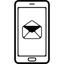 contorno de telefone celular com um símbolo de envelope de e-mail aberto na tela 