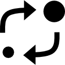 símbolo de análisis de dos círculos de diferentes tamaños con dos flechas entre ellos 