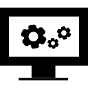 símbolo de interfaz de configuración de computadora de una pantalla de monitor con engranajes 