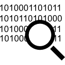 Code search interface symbol of a magnifier on binary code numbers icon
