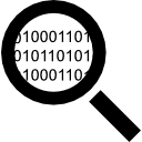 símbolo de interfaz de código de búsqueda de una lupa con números de código binario 