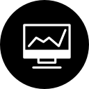 gráfico de línea en un monitor de computadora en un círculo 