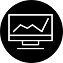 gráfico de líneas en un contorno de pantalla de monitor en un círculo 