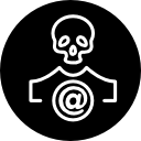 esquema de cráneo con signo de arroba en un círculo 