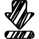 flecha hacia abajo esbozada apuntando una línea horizontal icon