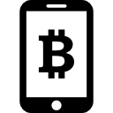 símbolo de bitcoin en la pantalla del teléfono móvil 