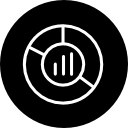 graphique circulaire à secteurs avec des barres dans le contour de symbole mince de la partie centrale à l'intérieur d'un cercle 