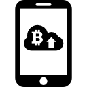 bitcoin en la nube con flecha hacia arriba en la pantalla del teléfono móvil 