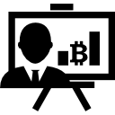 presentación de bitcoin con gráficos y reportero. 