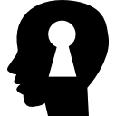 Keyhole shape inside a human bald head side view silhouette 