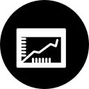 gráfico con línea ascendente dentro de un círculo 