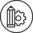 edite el símbolo de configuración para la interfaz con un lápiz y una rueda dentada en un círculo 