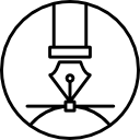 kalligraphie-stiftspitze auf kreisförmigem hintergrund icon