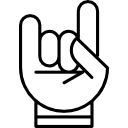 Hand with white outline forming a rock on symbol 