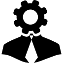 símbolo de interfaz de configuración de usuario de un hombre con una rueda dentada en la cabeza 