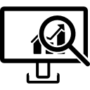 símbolo de interfaz de análisis de datos de un monitor con un gráfico de barras con una lupa 