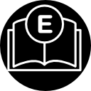 simbolo dell'interfaccia del contorno del libro elettronico in un cerchio icona