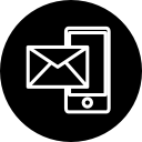 símbolo de contorno de correo y teléfono en un círculo icon