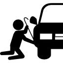 silhouette de voleur essayant de voler une pièce de voiture 