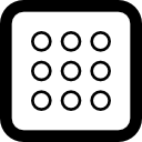 forma quadrada arredondada com círculos dentro do símbolo de interface da lista 