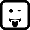 mrugająca emotikon uśmiechnięta twarz z językiem z ust w kształcie kwadratu zaokrąglonego konturu ikona