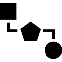 esquema de bloques de tres formas geométricas negras. 