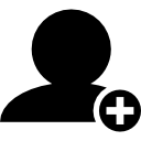 adicionar pessoas símbolo de interface de pessoa negra de perto com sinal de mais em um pequeno círculo 