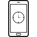 teléfono móvil con el símbolo de un reloj en la pantalla icon