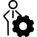 contorno de persona con símbolo de rueda dentada 