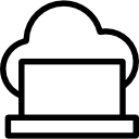 portátil en símbolo de contorno delgado de nube en un círculo 
