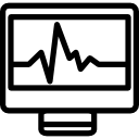 gráfico de computadora en un símbolo de esquema de monitor en un círculo para la interfaz 